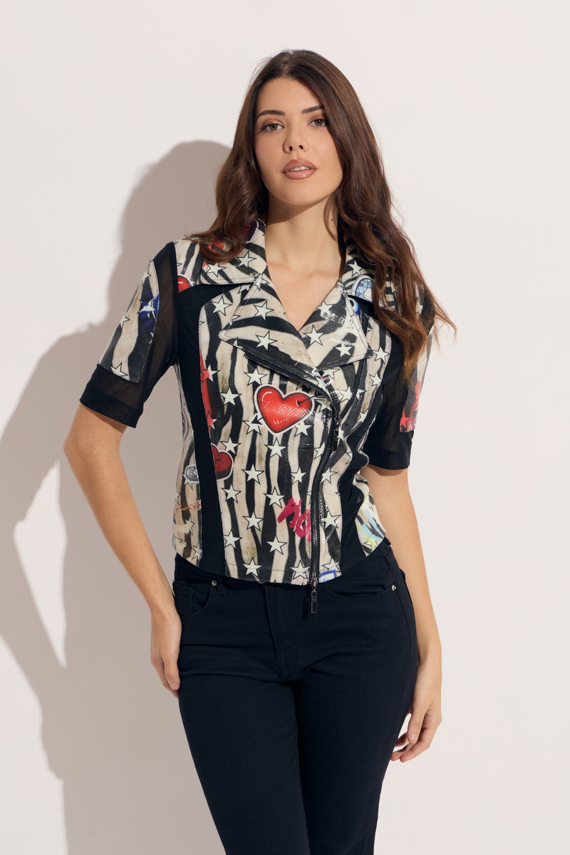 MOTOR by HIDEO MOTOIKE 麻シャツ ネイビー L Tiger/Star Short Sleeve Moto Jacket – OO LA LA!