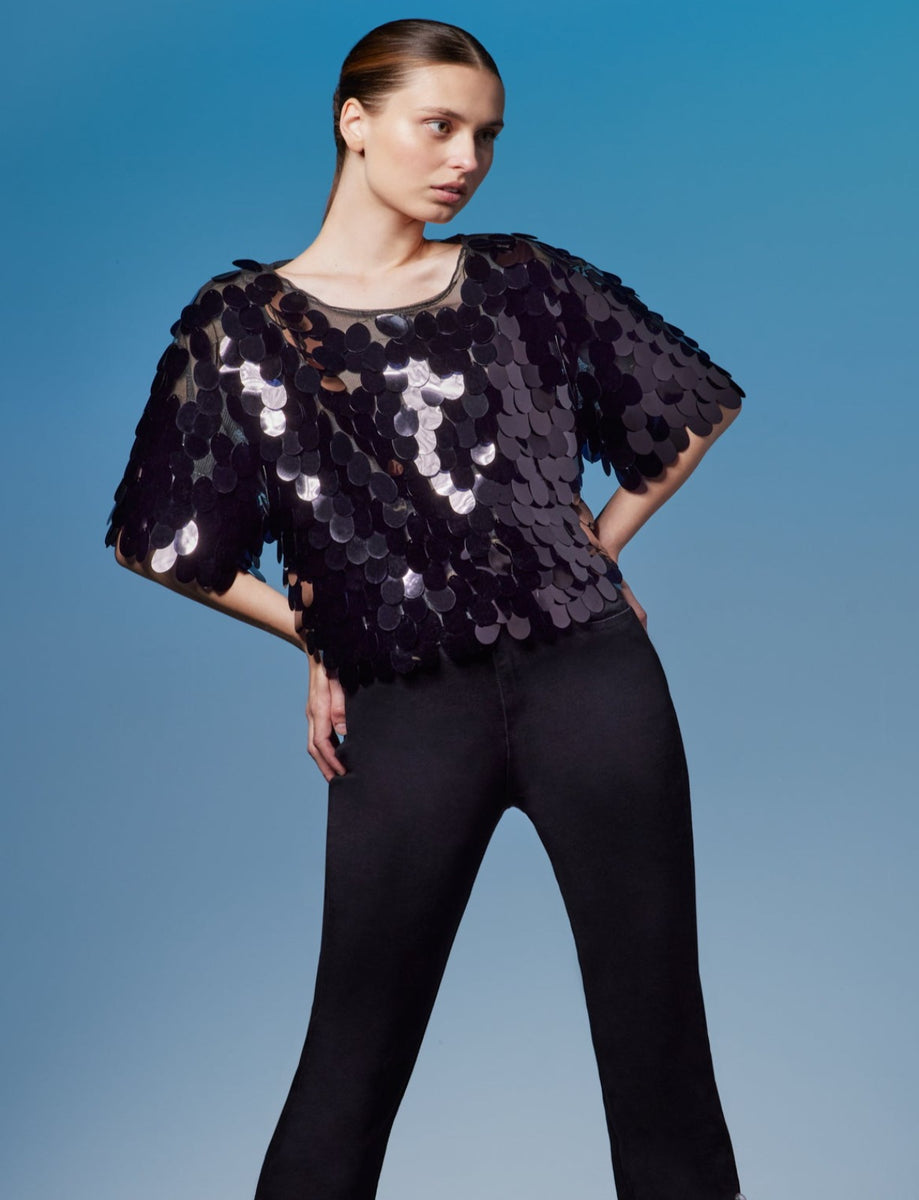 Veste Crop Topshop à Paillettes Grises - Manches Longues - Taille 6 - Polyester - Occasion Très Bon état