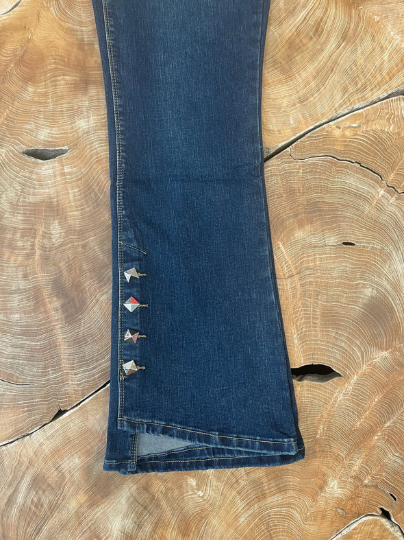 Gold Diamond Button Detailed Straight Leg Jeans