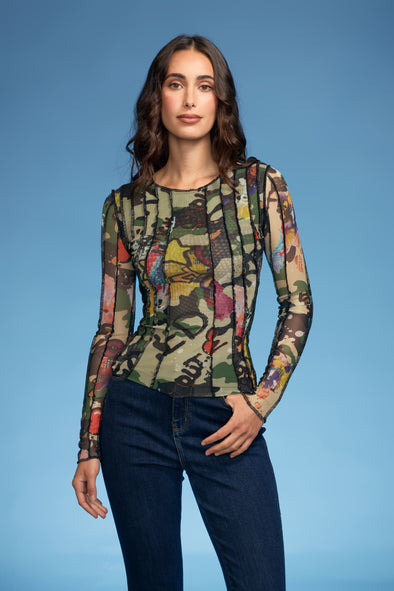 Camo Vertical Stich Knit Top