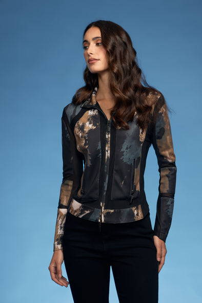 Marble Print Zip Scuba Jacket