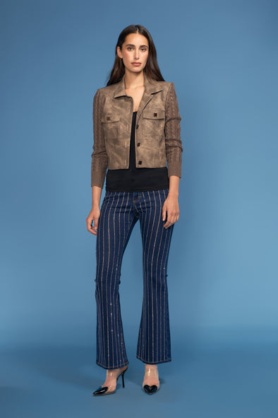 Rhinestone Pinstripe Trim Denim Jeans
