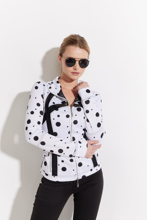 Printed Zip Front Scuba Mesh Jacket With Polka Dots DTL