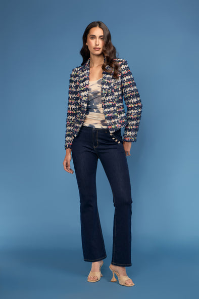 Diagonal Button Trim Denim Jean