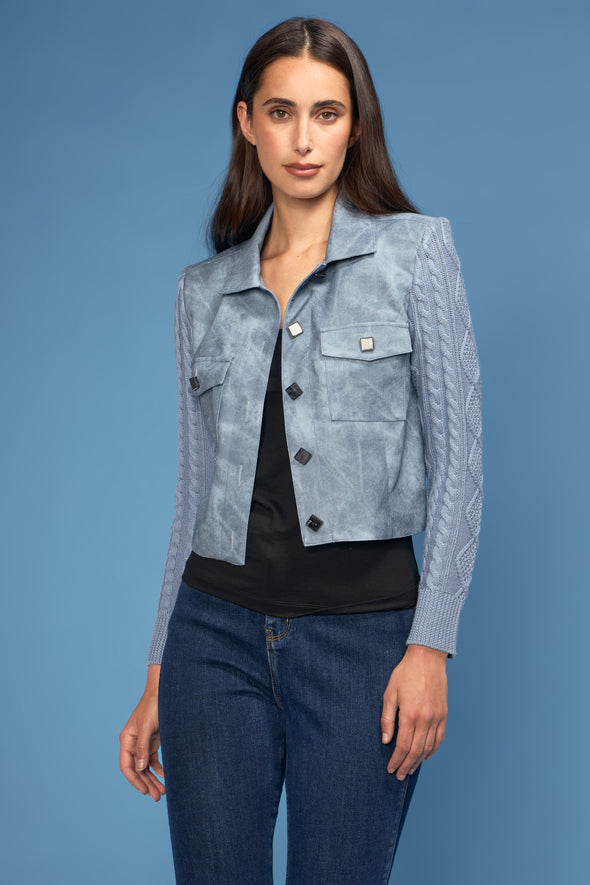 Knit Sleeve/Pleather Short Jacket