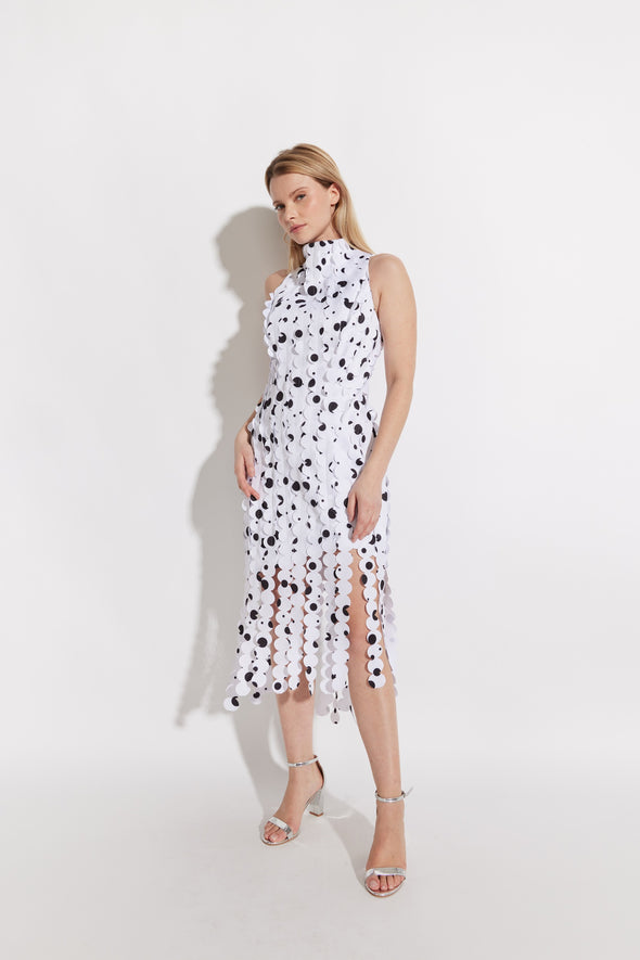 Mock Neck Car Wash Fringe Polka Dot Dress