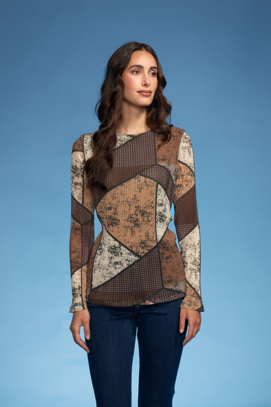 Geometric Round Neck Plisse Blouse