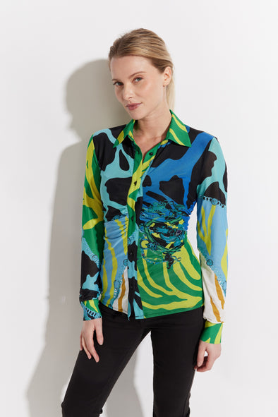 Printed Button Front Mesh Shirt