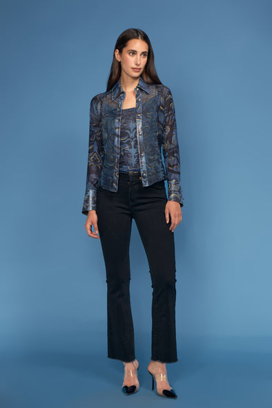 2pc Organza/Chiffon Blouse with Mesh Tank (Blue Abstract)