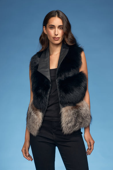 Silver Fox/Leather Fur Vest