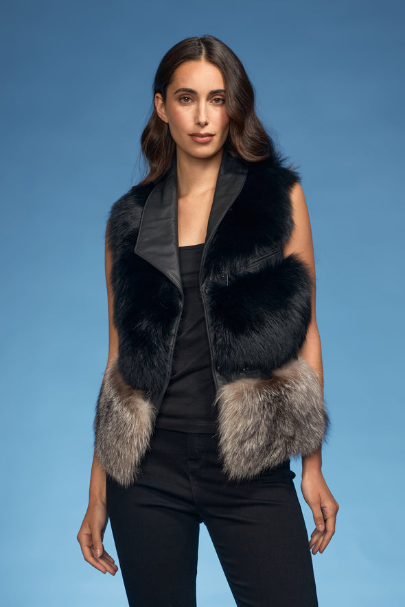 Silver Fox/Leather Fur Vest