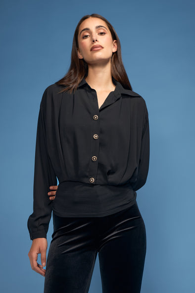 2pc Crop Chiffon Blouse with Jewel Buttons and Jersey Tank