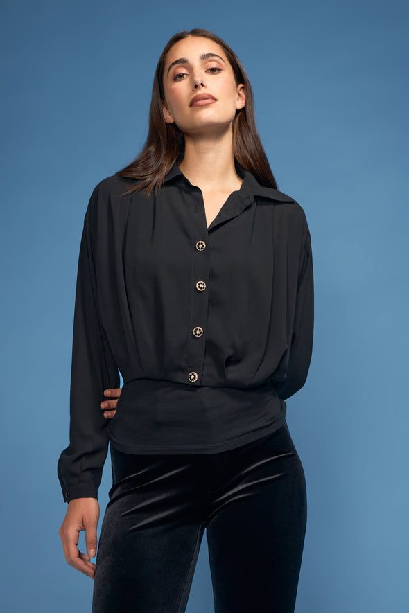2pc Crop Chiffon Blouse with Jewel Buttons and Jersey Tank