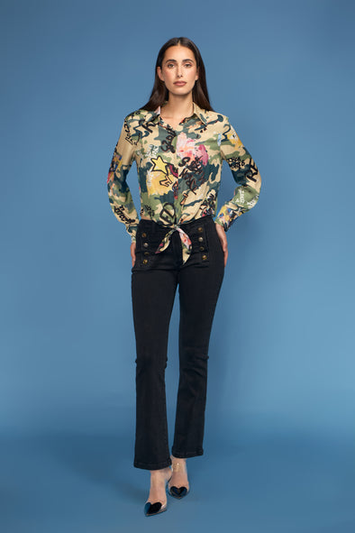 Camo Tie Front Blouse