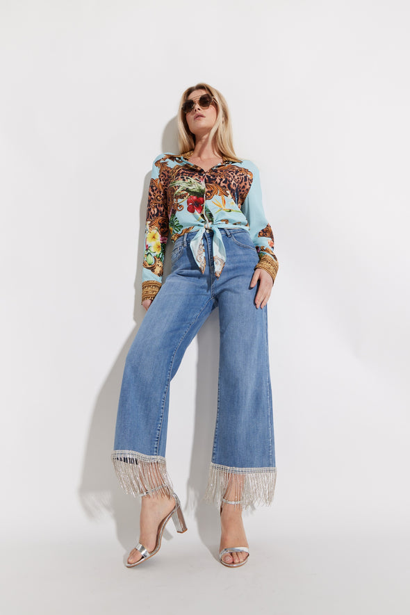 Crystal Fringe Hem Jeans