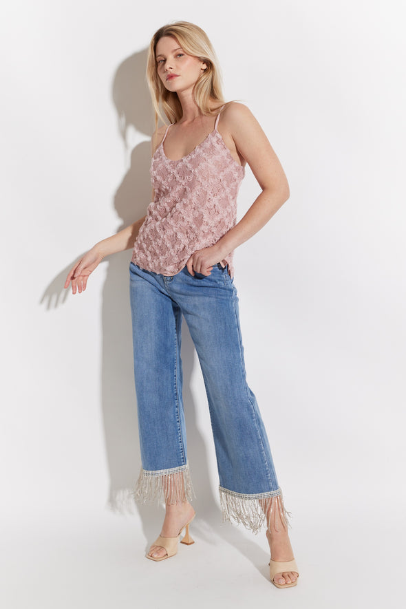 Crystal Fringe Hem Jeans