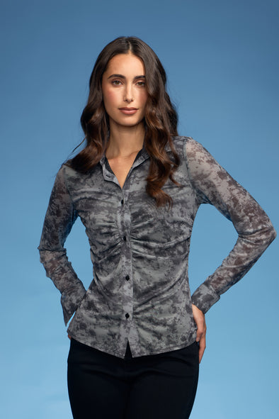 Front Rushed Mesh Blouse
