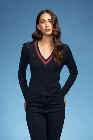 V-Neck 2pc Knit Top with Jersey Tank