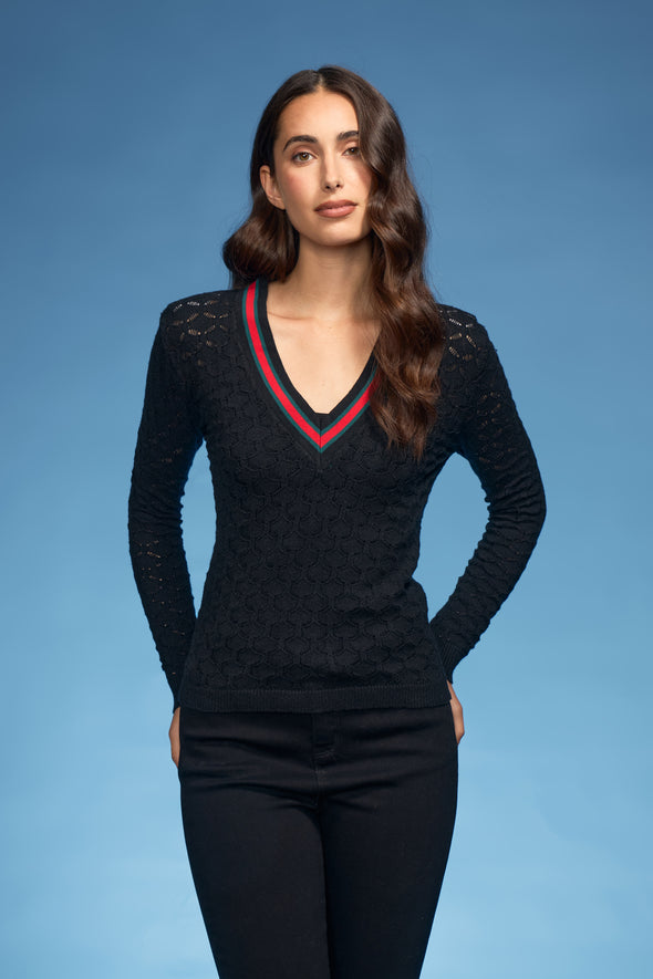 V-Neck 2pc Knit Top with Jersey Tank
