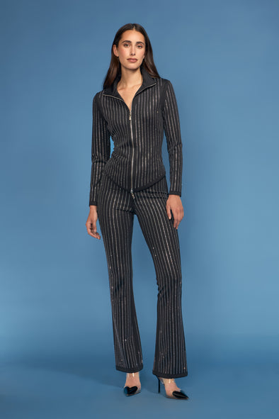 Rhinestone Pinstripe Scuba Zip Jacket