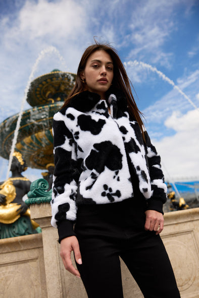 Cow Print Faux Fur Jacket