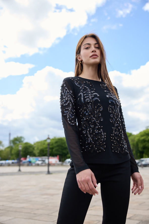 Studded Embroidery Mesh Top