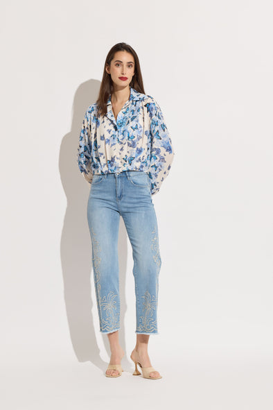Butterfly Print Crop Blouse