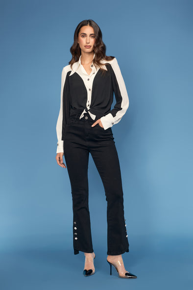 Two-Tone Button-Down Blouse with Tank 2pc