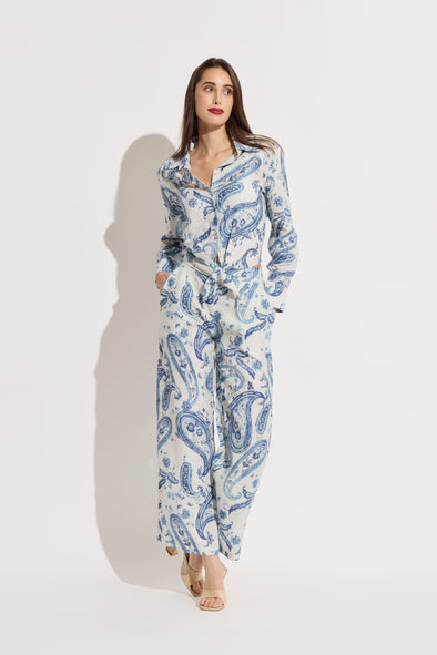 Paisley Tie Front Viscose Blend Blouse