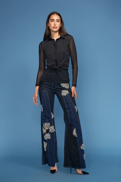 Sequence Boucle Trim Wide Leg Jeans