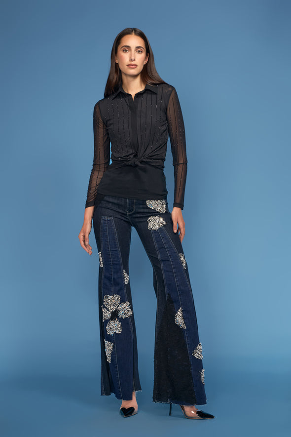 Sequence Boucle Trim Wide Leg Jeans