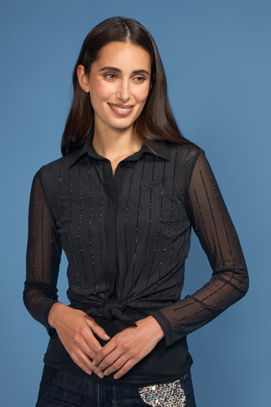 Rhinestone Pinstripe Button Down Blouse 2pc Blouse