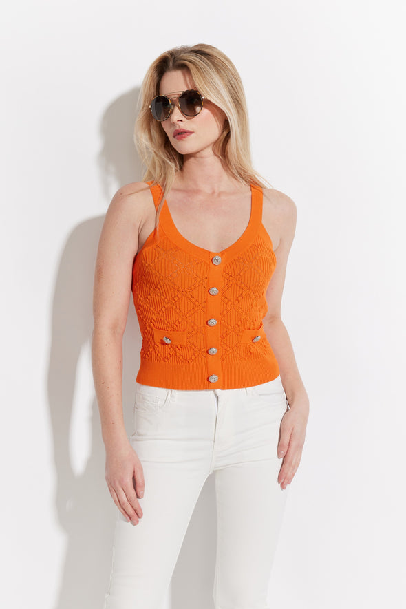 Knit Tank Top with Gold Buttons