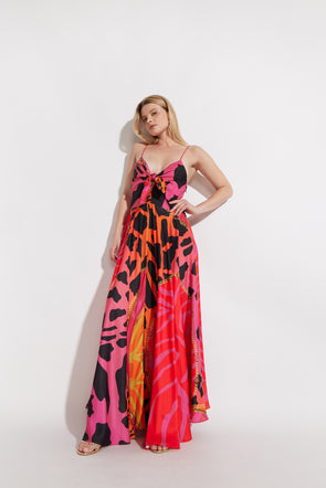 Strappy Tie Front Chain Pattern Maxi Dress