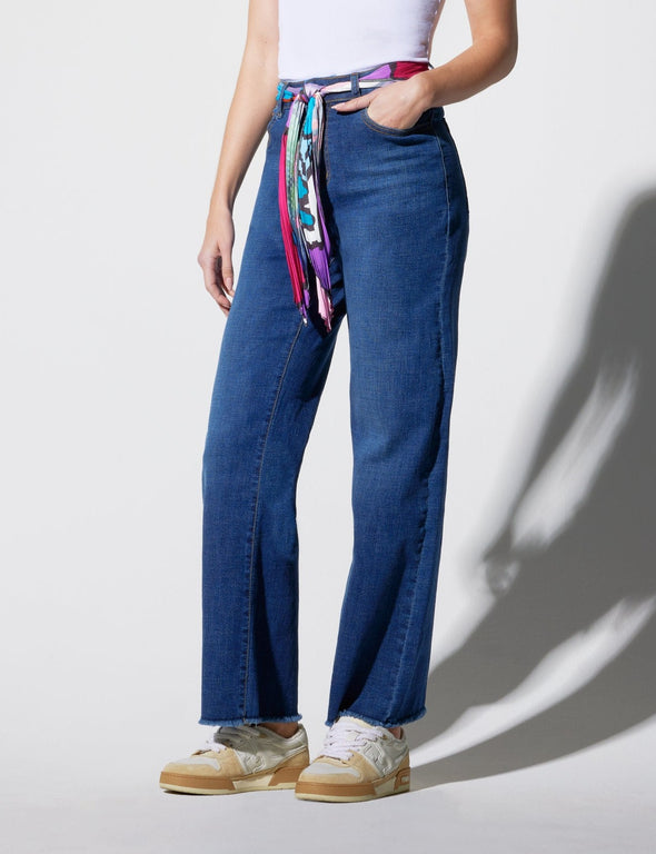 Abstract Face Sash High Waist Jeans