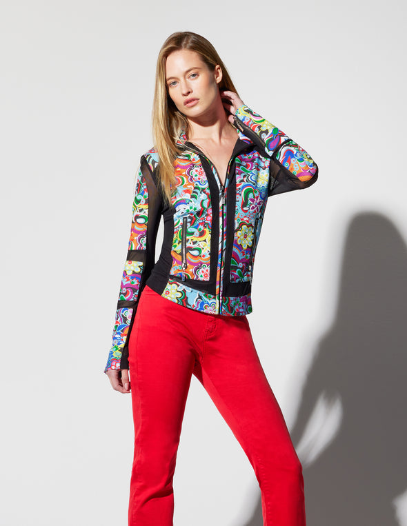 70's Floral Print Combo Zip Jacket