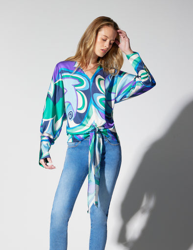 Abstract Feather Print Blouse