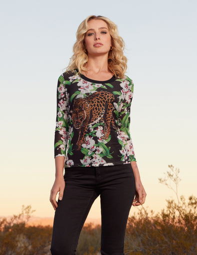 Leopard + Orchids Mesh Top